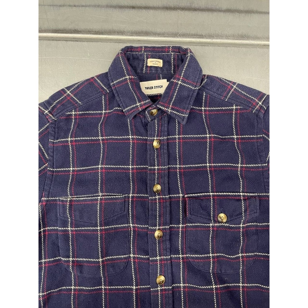 Taylor Stitch Flannel Button Up Shirt Mens 38 Blue Plaid Casual Long Sleeve - Picture 3 of 8